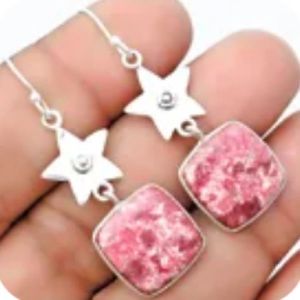 Natural Pink Thrulite Gemstone sterling silver earrings